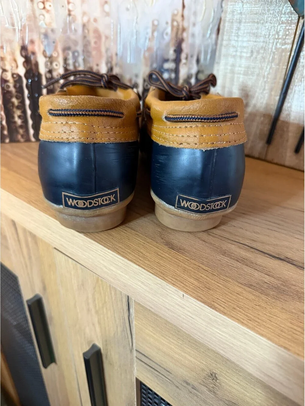Woodstock Caribou Duck Shoes Women's 9M Navy Tan Rain Boots